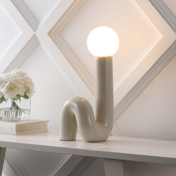 Katya 18" Scandinavian Minimalist Ceramic Spiral Tube LED Table Lamp - JONATHAN Y